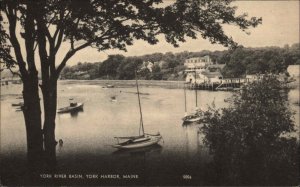 York Harbor Maine ME York River Basin Boats Vintage Postcard