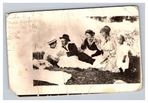 Vintage 1910's RPPC Postcard - Portrait Victorian Couple Romantic Wedding Party