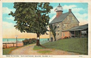 PULASKI NEW YORK~OLD LIGHTHOUSE SELKIRK 1920s ROAD TO THE SEA POSTCARD 