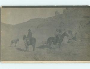 Pre-1918 Faded rppc TWO COWBOYS ON HORSES Marked As State Of MT t2353