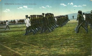 serbia, Serbian Infantry Parade (1910s) Balkan War Postcard