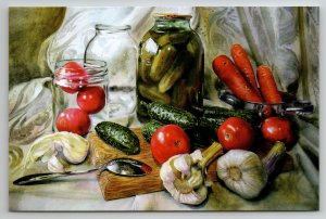 RUSSIAN STILL LIFE with pickles Cucumber Tomato Kitchen by Titova New Postcard