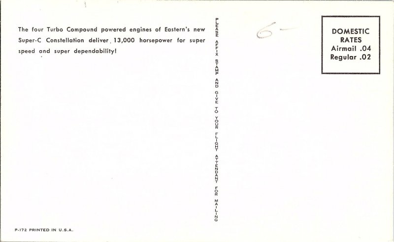 Eastern Air Lines Super-C Constellation Flying Over Miami Illustrated Postcard