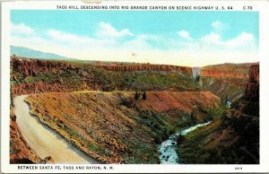 Taos Hill Rio Grande Canyon Hwy 64 Santa Fe Taos Raton NM New Mexico WB Postcard 