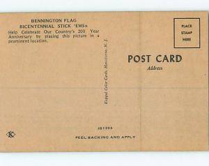 Unused 1976 patriotic STICKER POSTCARD OF BENNINGTON USA FLAG n0206-22