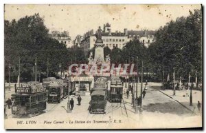 Old Postcard Tram Lyon Place Carnot station trams