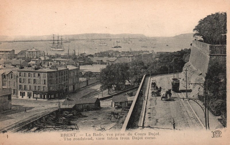 Vintage Postcard La Rade The Raodstead View Taken From Dajot Corso Brest France