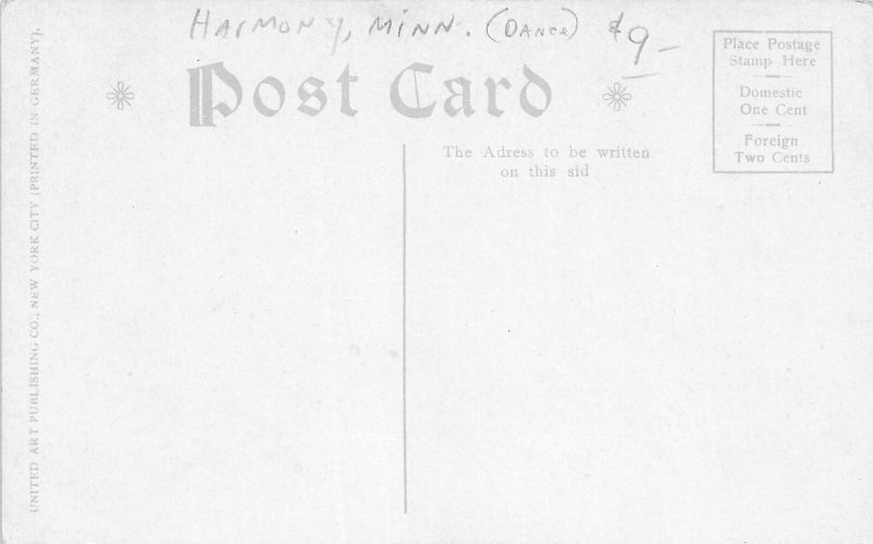 H11/ Harmony Minnesota Postcard c1910 Greetings Harmony Minnesota Tango