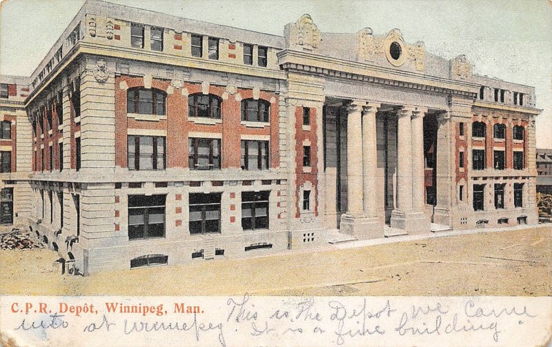 CPR Railroad Depot Winnipeg Manitoba Canada 1908 postcard