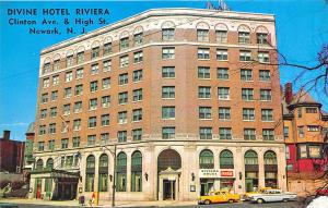 Newark NJ Divine Hotel Riviera Drug Store Taxi Cab Old Cars Postcard