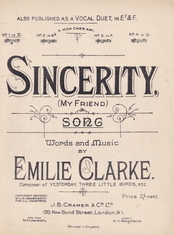 Sincerity Emilie Clarke Olde Sheet Music