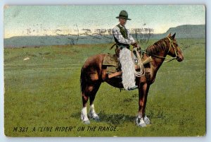 1909 Cowboy A Line Rider On The Range Watertown South Dakota SD Antique Postcard