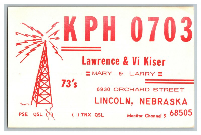 Postcard QSL Radio Card From Lincoln Nebraska KPH 0703 