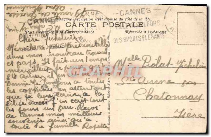 Postcard Old Cannes Beach View Boat