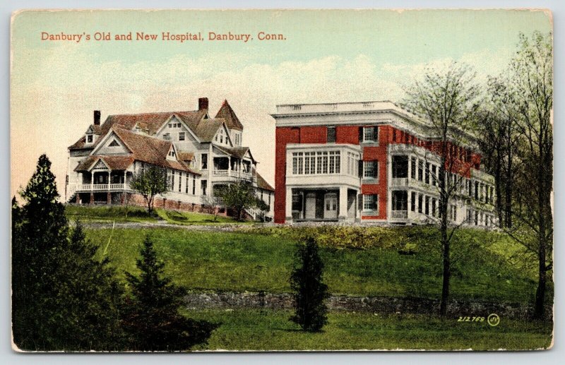 Danbury Connecticut~Victorian Old And New Hospitals Front by Side~1908 Postcard 