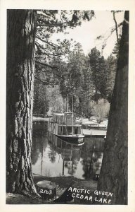 RPPC CEDAR LAKE, CA California ~ Movie Set Boat ARCTIC QUEEN  c1940s Postcard