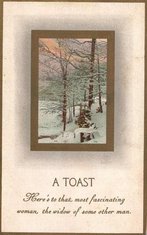 Vintage Postcard Remembrance Winter Snow a Toast for the Fascinating Woman