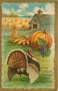 Artist impression C-1910 Turkey Pumpkin grapes corn fruit Postcard 20-11471