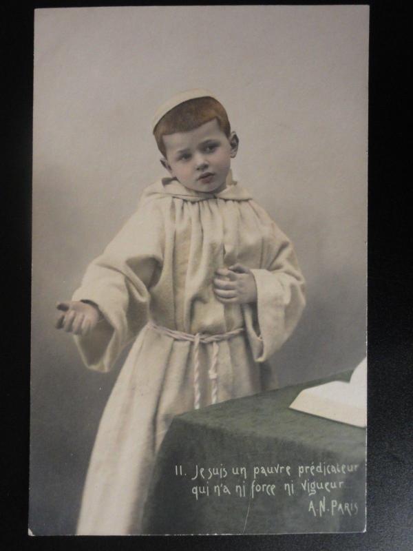 French: Je suis un pauvre predicateur / shows Boy as Preacher Monk Friar c1906