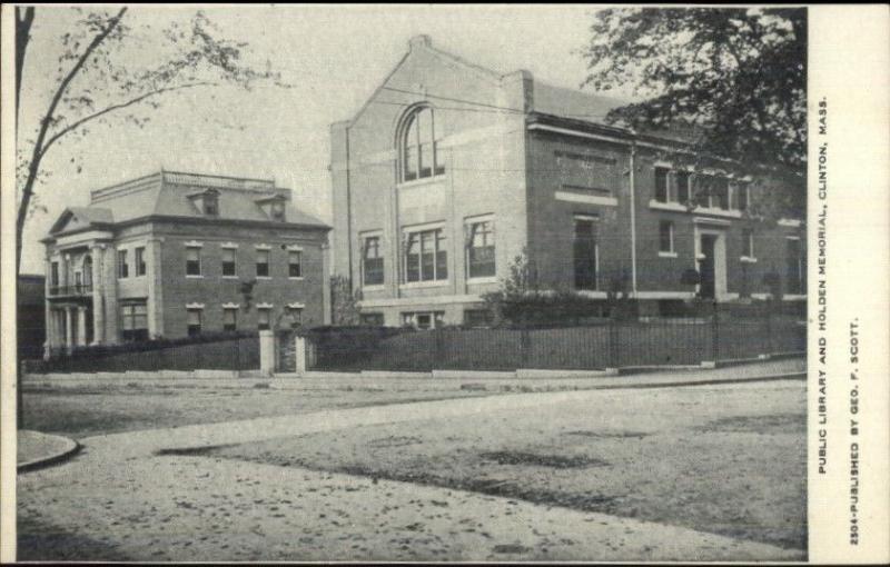 Clinton MA Library & Holden Memorial c1910 Postcard