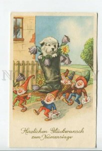 462166 PUPPY in Boot GNOME Dwarfs GREETING Vintage postcard