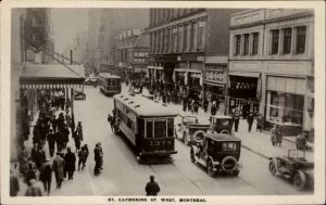 Montreal Quebec PQ Trolley Streetcar Street Scene Real Photo Vintage Postcard