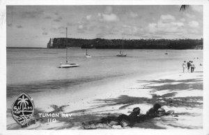 RPPC TUMON BAY GUAM SHIPS BEACH REAL PHOTO POSTCARD (c. 1940s)