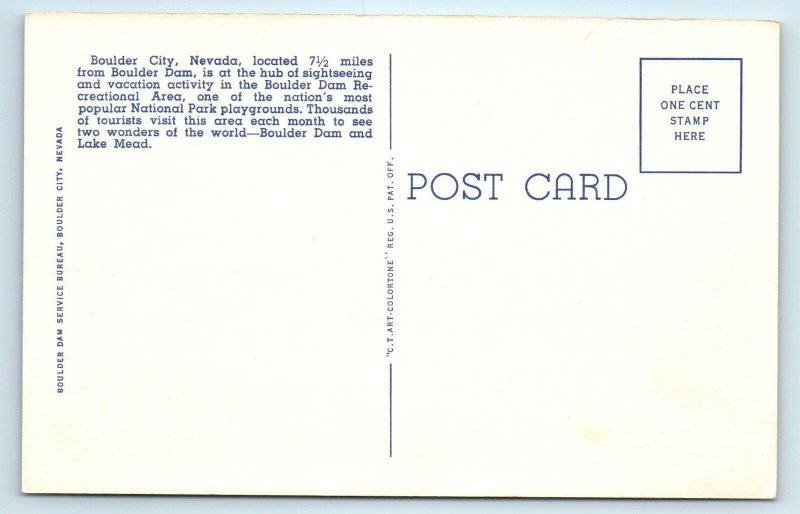 BOULDER CITY, NV Nevada ~ BIRDSEYE VIEW  c1940s Curteich Linen  Postcard