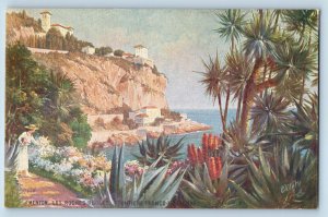 Menton France Postcard The Red Rocks Frontiere Franco c1910 Oilette Tuck Art