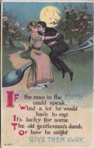 Romantic Couple Sitting On Spoon Under Full Moon 1915