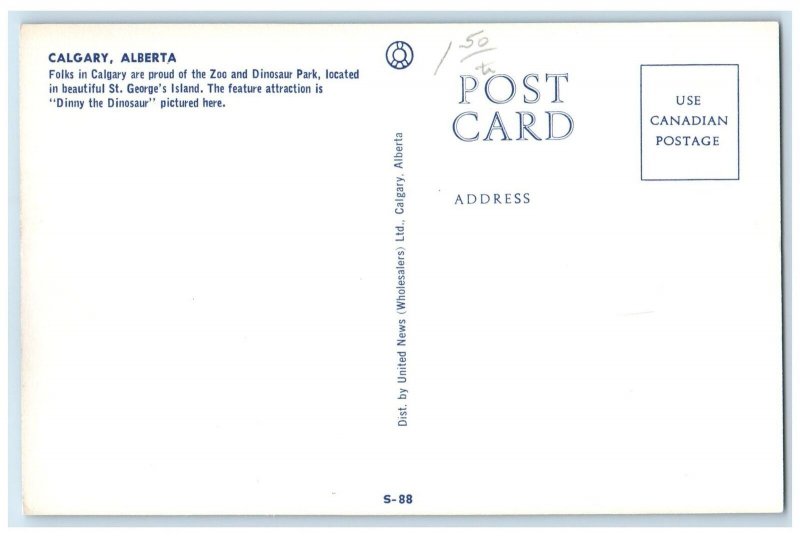 c1950's Dinny The Dinosaur Park St. George Island Calgary Alberta AB Postcard