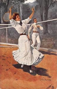 Raphael Tuck Tennis Playing Man & Woman Signed Von Hans Leiter Postcard