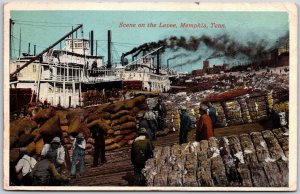 1914 Memphis TN-Tennessee, Scene On Levee, Steam Engines & Cargo Ships, Postcard