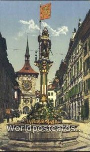 Fontaine de Zahringen et la Tour de I'Horloge Berne Swizerland Writing On Back 