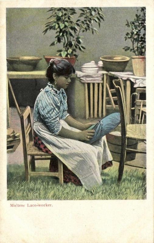 malta, Beautiful Maltese Lace-Worker Girl (1899) Postcard