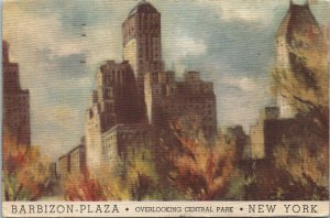 USA Barbizon Plaza Overlooking Central Park New York City Postcard 01.41 