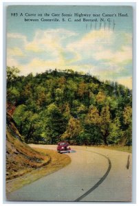 1941 Curve Geer Scenic Highway Ceasar's Head Greenville SC & Brevard NC Postcard 