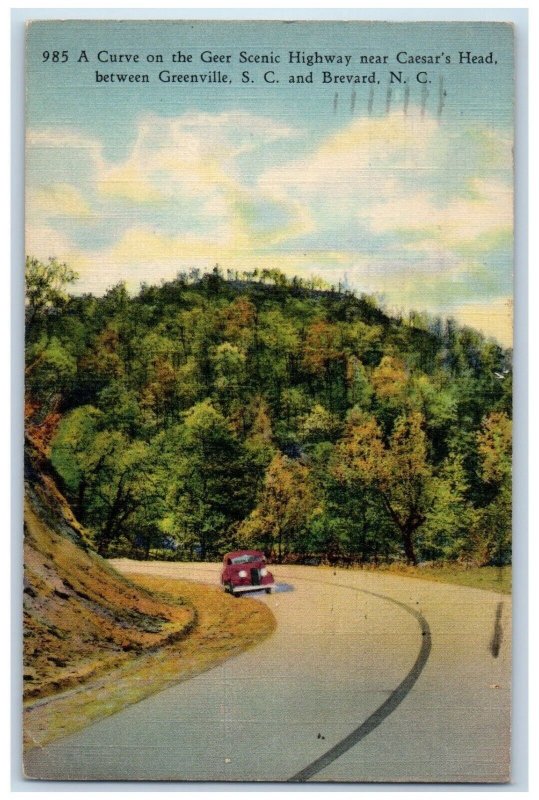 1941 Curve Geer Scenic Highway Ceasar's Head Greenville SC & Brevard NC Postcard 