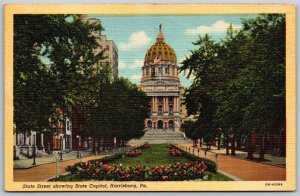 Vtg Harrisburg Pennsylvania PA State Street View Showing Capitol 1940s Postcard