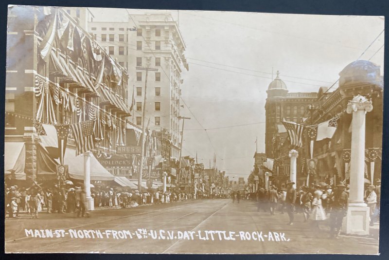 Mint USA RPPC Postcard Civil War Camp Shaver UCV Reunion Little Rock Main St