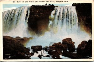 Cave Of Winds & Bridal Veil Falls Niagara Falls New York Scenic WB Postcard