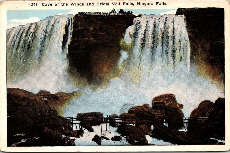 Cave Of Winds & Bridal Veil Falls Niagara Falls New York Scenic WB Postcard