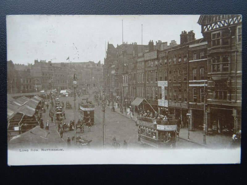 Nottingham LONG ROW showing TRAMS, MARKET & THE RAM HOTEL c1904 Old Postcard