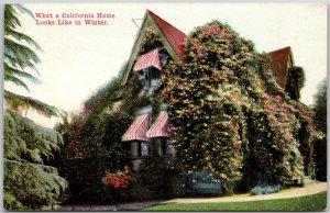 California CA Home In Winter Flowers Blooming Early Postcard