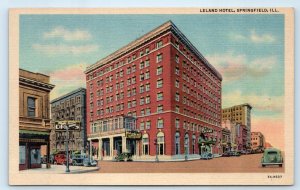 SPRINGFIELD, IL Illinois ~ LELAND HOTEL c1930s Cars Roadside Linen Postcard