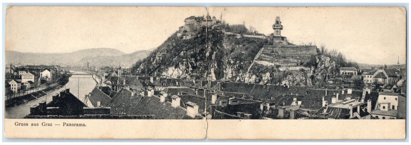 1906 Panorama Greetings from Graz Styria Austria Antique Fold-Out Postcard