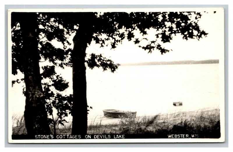 Vintage 1930's RPPC Postcard Stone's Cottages on Devils Lake Webster Wisconsin