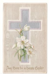 May Thine Be A Happy Easter, Cross, Flowers, Vintage Winsch Back Postcard