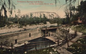 SUWANEE SPRINGS & BRIDGE SUWANEE RIVER FLORIDA FULFORD HANDSTAMP POSTCARD 1908