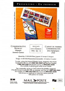 Olympic Summer Games, Canada Post, 1992, Commemorative Stamp Booklet